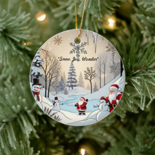 "Snowflakes and Santa" Ceramic Ornament