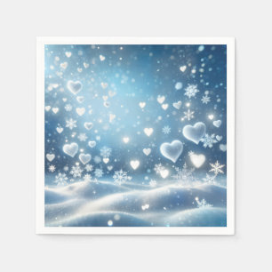 Snowflakes and Snow Hearts on Winter Sky Napkin