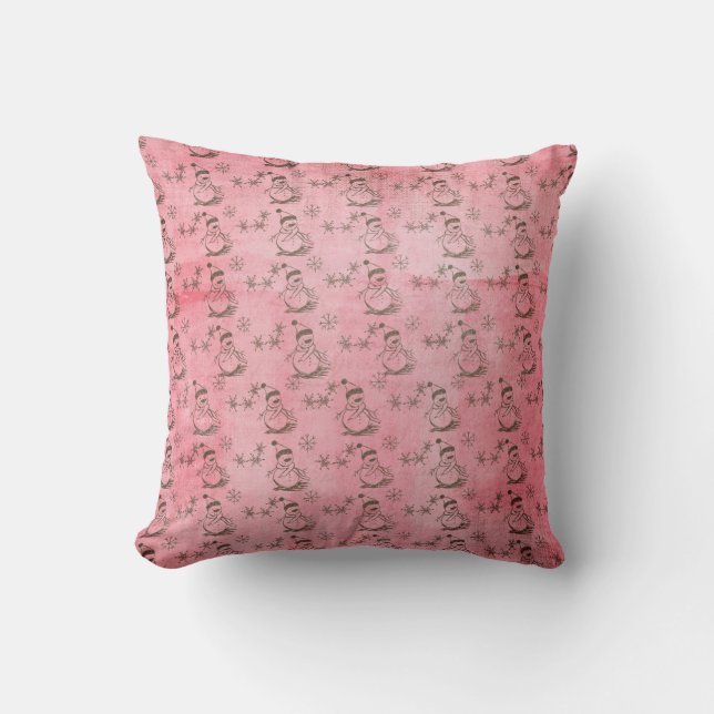 Snowflakes and Snowmen Holiday Pillow (Front)