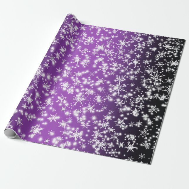 Snowflakes and Sparkles over Magenta Light Wrapping Paper (Unrolled)