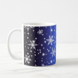 Snowflakes and Sparkles over Navy Blue Light Coffee Mug