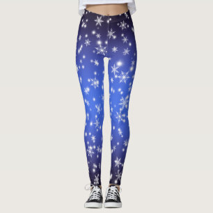 Snowflakes and Sparkles over Navy Blue Light Leggings
