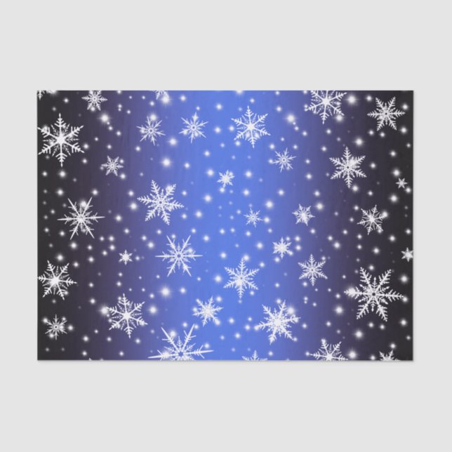 Snowflakes and Sparkles over Navy Blue Light Tissue Paper (Front)