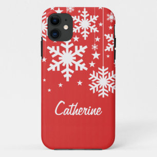 Snowflakes and Stars CM iPhone 5 BT ID Case, Red iPhone 11 Case
