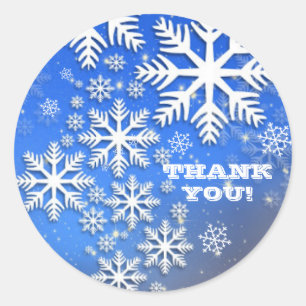 Snowflakes and Stars Custom Text Thank You Classic Round Sticker