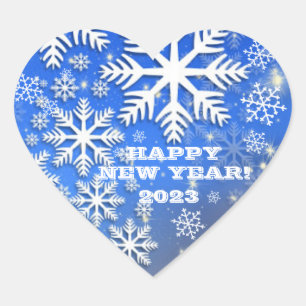Snowflakes and Stars Happy New Year 2023 Heart Sticker