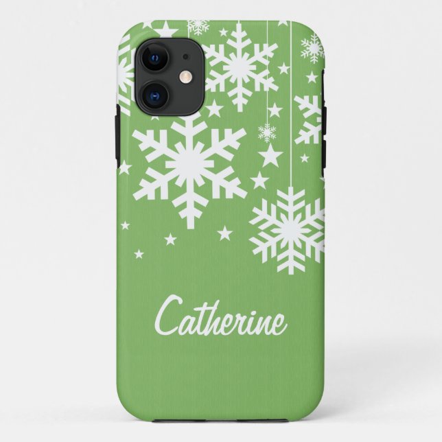 Snowflakes and Stars iPhone 5 BT Case, Green Case-Mate iPhone Case (Back)