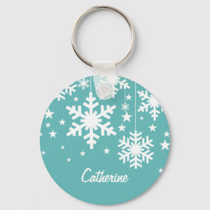 Snowflakes and Stars Keychain, Aqua Keychain
