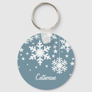 Snowflakes and Stars Keychain, Blue Keychain