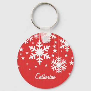 Snowflakes and Stars Keychain, Red Keychain