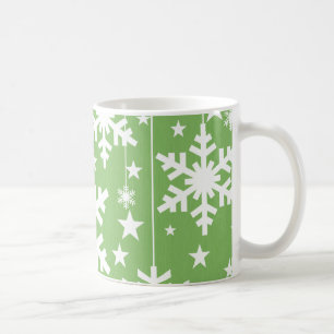 Snowflakes and Stars Mug, Green Coffee Mug