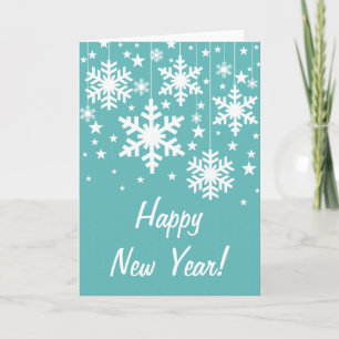 Snowflakes and Stars New Year's Card, Aqua Holiday Card