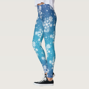 Snowflakes and Stars on Pale Blue Gradient Leggings