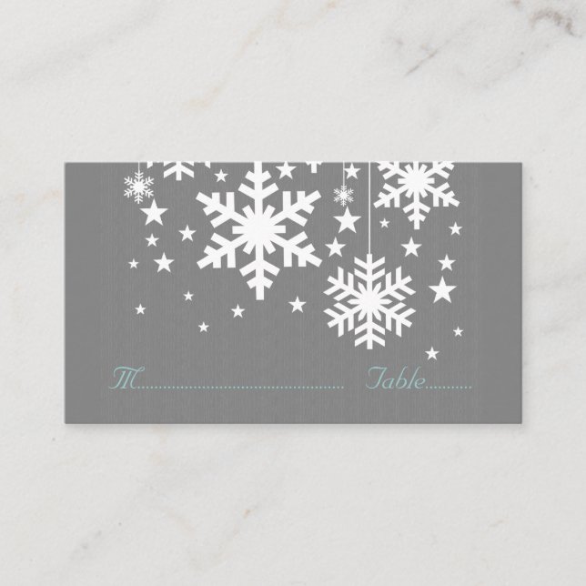 Snowflakes and Stars Place Card, Grey Place Card (Front)