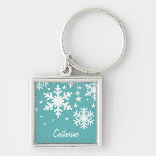 Snowflakes and Stars Premium Keychain, Aqua Keychain