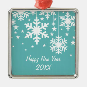 Snowflakes and Stars Premium Ornament, Aqua Metal Ornament
