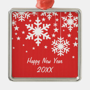 Snowflakes and Stars Premium Ornament, Red Metal Ornament