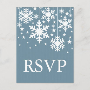 Snowflakes and Stars RSVP Postcard, Blue Invitation Postcard