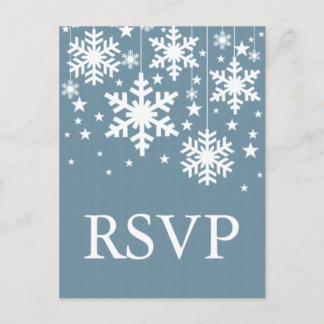 Snowflakes and Stars RSVP Postcard, Blue Invitation Postcard (Front)