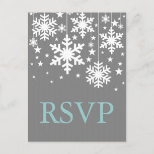 Snowflakes and Stars RSVP Postcard, Grey Invitation Postcard