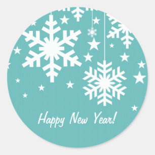 Snowflakes and Stars Stickers, Aqua Classic Round Sticker