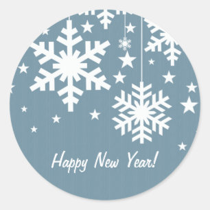 Snowflakes and Stars Stickers, Blue Classic Round Sticker