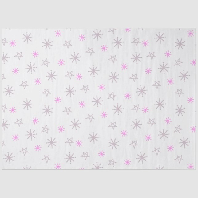 Snowflakes and Stars White Pink Christmas Tissue Paper (Front)