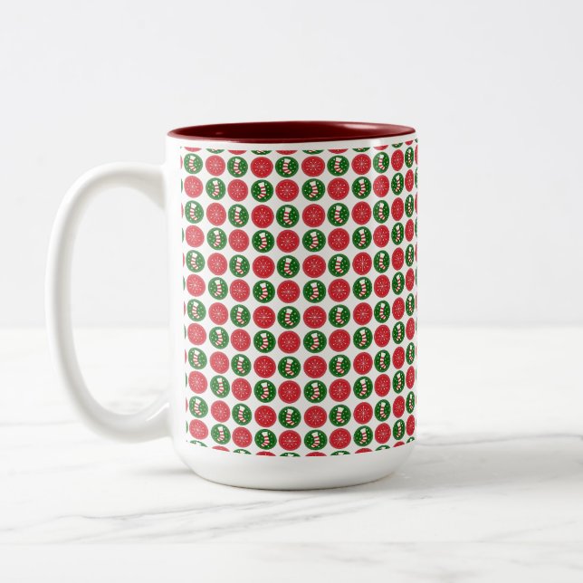Snowflakes and Stockings Two-Tone Coffee Mug (Left)