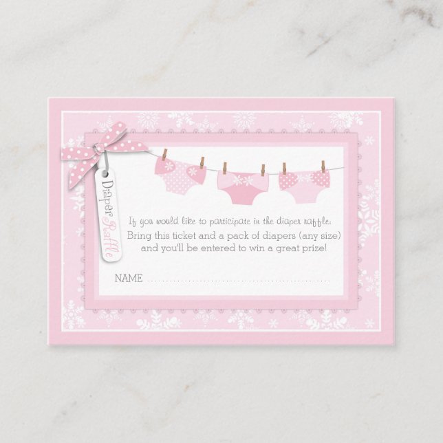 Snowflakes and Tutu Diaper Raffle Ticket Enclosure Card (Front)
