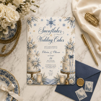 Snowflakes and wedding cake engagement party invitation
