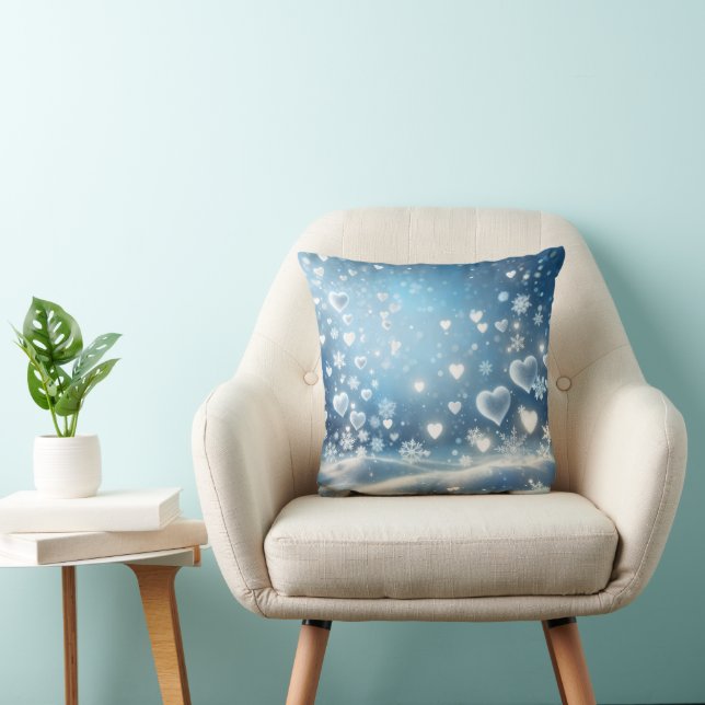 Snowflakes and Winter Snow Hearts Throw Pillow (Chair)
