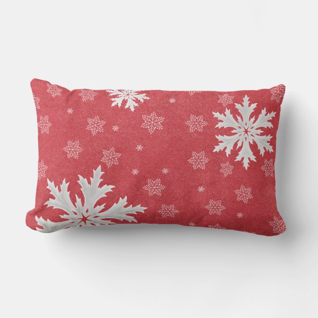 Snowflakes at Christmas Eve Postcard Lumbar Pillow (Front)