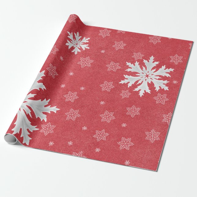 Snowflakes at Christmas Eve Postcard Wrapping Paper (Unrolled)