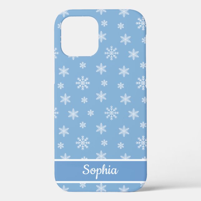 Snowflakes Baby blue pattern personalized name Case-Mate iPhone Case (Back)