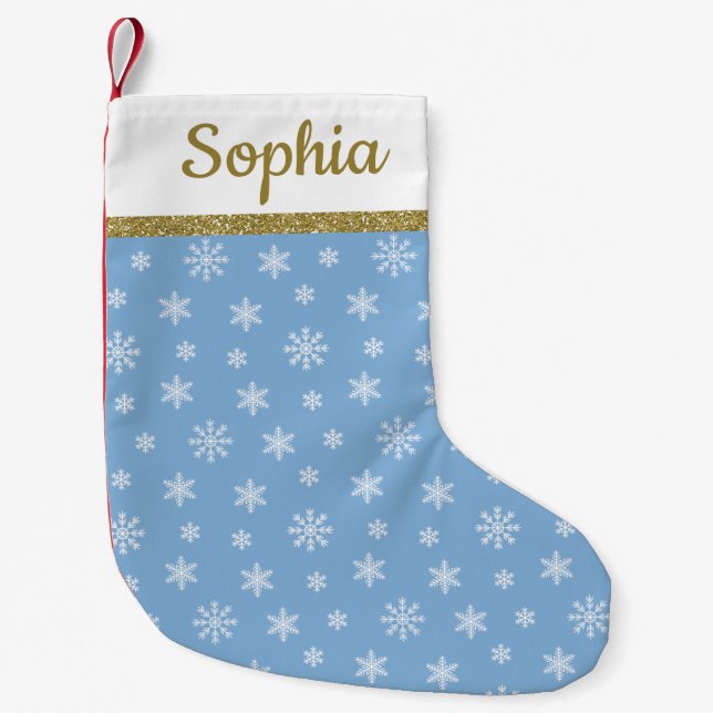 Snowflakes Baby blue pattern personalized name Small Christmas Stocking (Front)