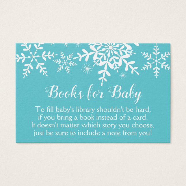 Snowflakes Baby Boy Shower Turquoise Bring a Book (Front)