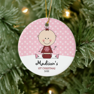Snowflakes Baby Girl 1st Christmas Personalized Ceramic Ornament