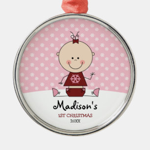 Snowflakes Baby Girl 1st Christmas Personalized Metal Ornament