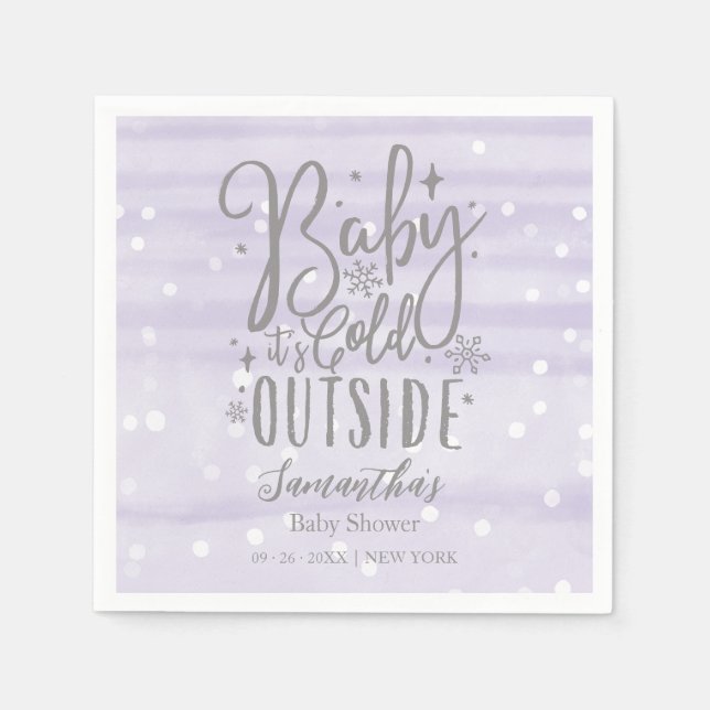 Snowflakes Baby It's Cold Outside Baby Shower Napkin (Front)
