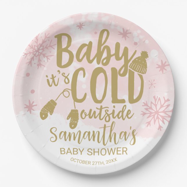 Snowflakes Baby It's Cold Outside Baby Shower Pape Paper Plate (Front)