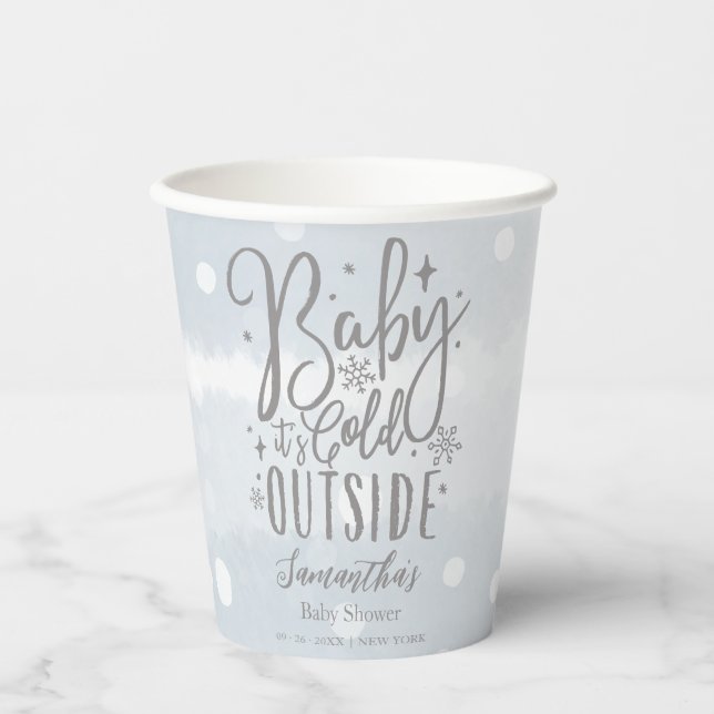 Snowflakes Baby It's Cold Outside Baby Shower Paper Cups (Front)