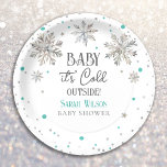 Snowflakes Baby it's cold outside baby shower Paper Plate<br><div class="desc">Whimsical watercolor Snowflakes Baby it's cold outside winter Baby Shower theme. Easy to personalize.</div>