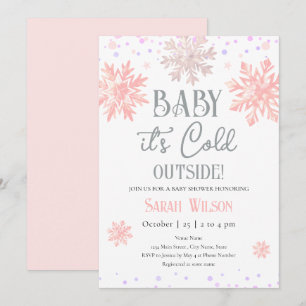 Snowflakes Baby It's Cold Outside Baby Shower Pink Invitation