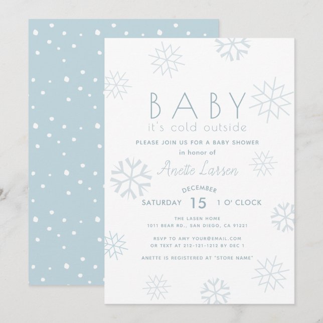 Snowflakes Baby Its Cold Outside Shower Invitation (Front/Back)