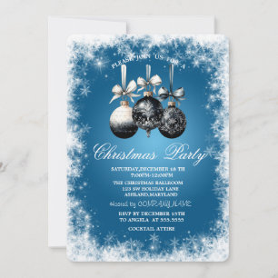 Snowflakes,Balls, Blue Christmas Party Invitation