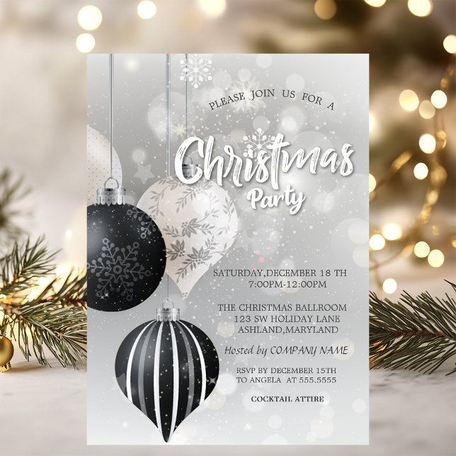 Snowflakes,Balls Silver Christmas Company Invitation (Creator Uploaded)