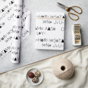 Snowflakes Black and White Christmas in July Wrapping Paper