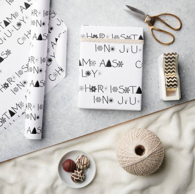 Snowflakes Black and White Christmas in July Wrapping Paper (Crafts)