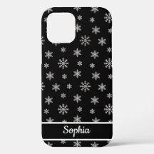 Snowflakes Black pattern personalized name