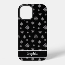 Snowflakes Black pattern personalized name